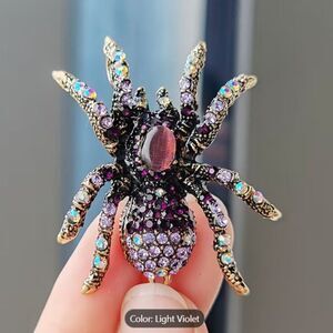 Vintage inspired Purple Rhinestone Crystal Spider Fashion Pendant Brooch Pin